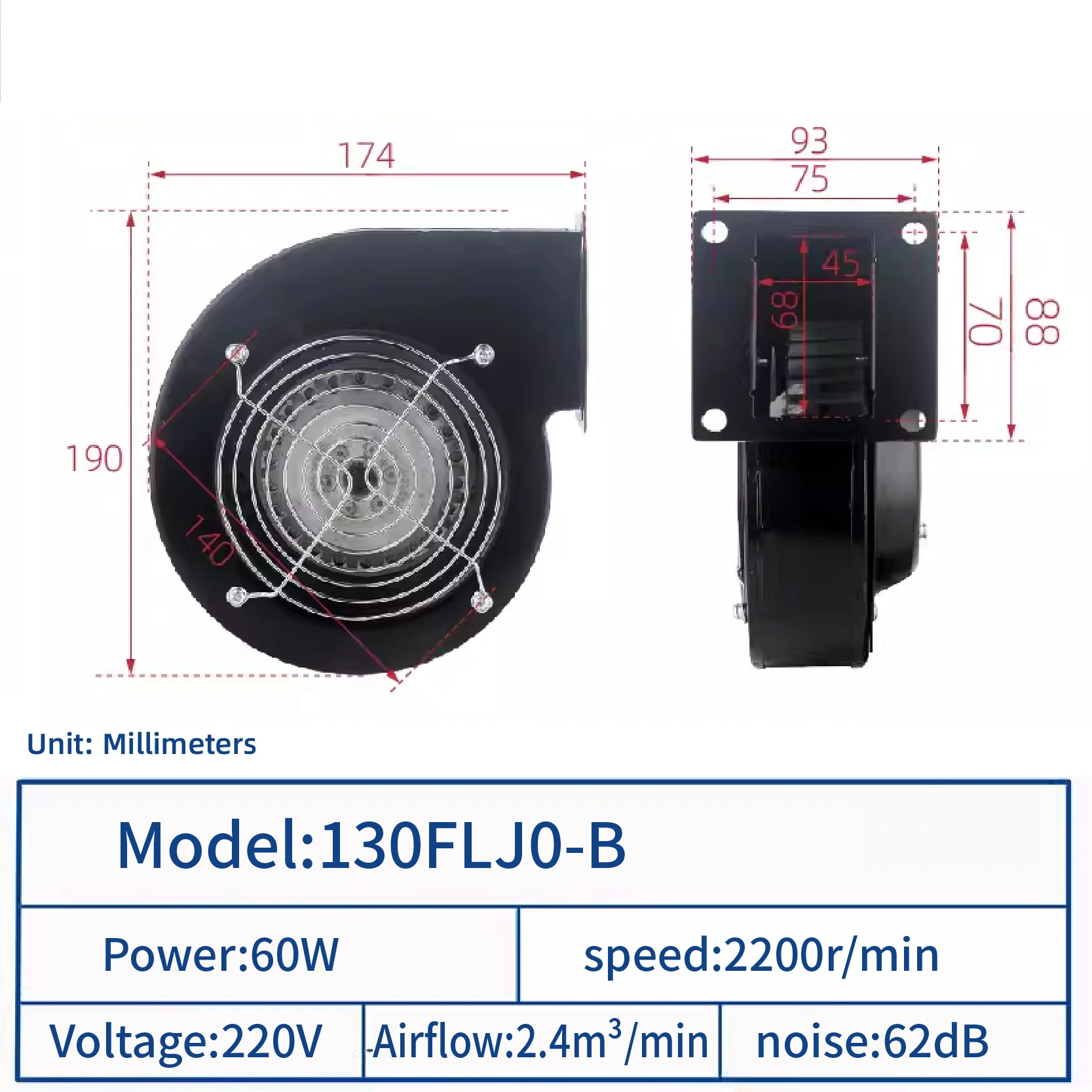 Centrifugal Blower, JEEK, 220v, 60W, 2200rpm - detail 12