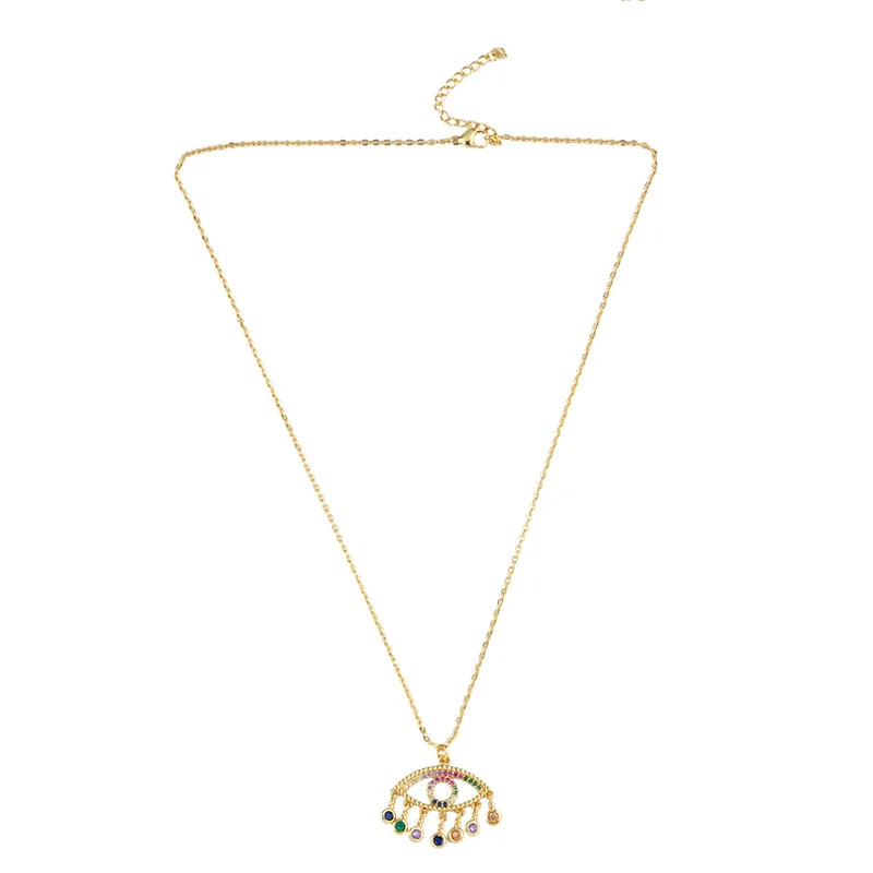 Fashion 18K Gold Plated Evil Eye Pendants Necklace Copper Long Chain Zircon Heart Necklace for Women