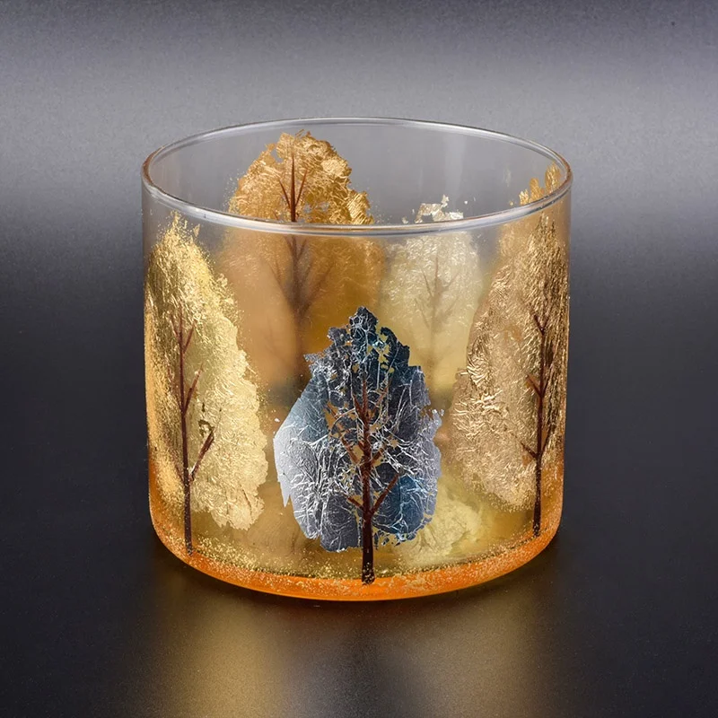 Frosted gold glass candle container home decor