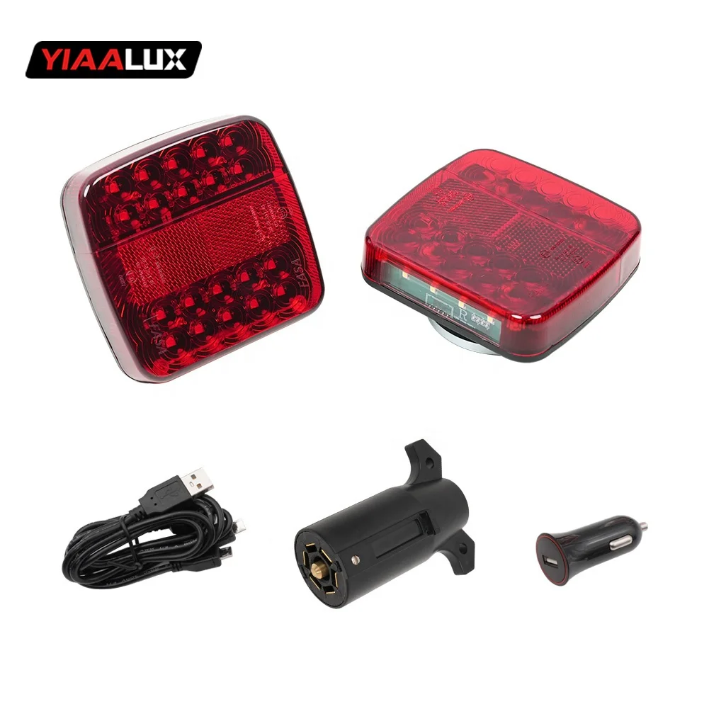 product dc 12v 24 volts universal 20 leds square amber red wireless trailer truck lights rechargeable led magnetic truck led tail lights-13