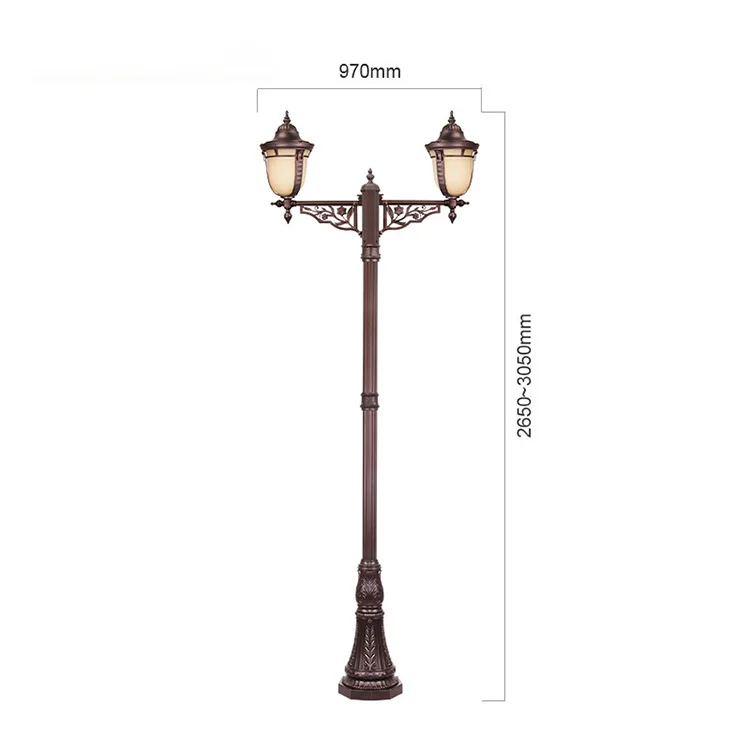 Hot selling outdoor vintage 2.5m-6m 2-5 heads aluminum yard lamp garden pole light for villa hotel street garden