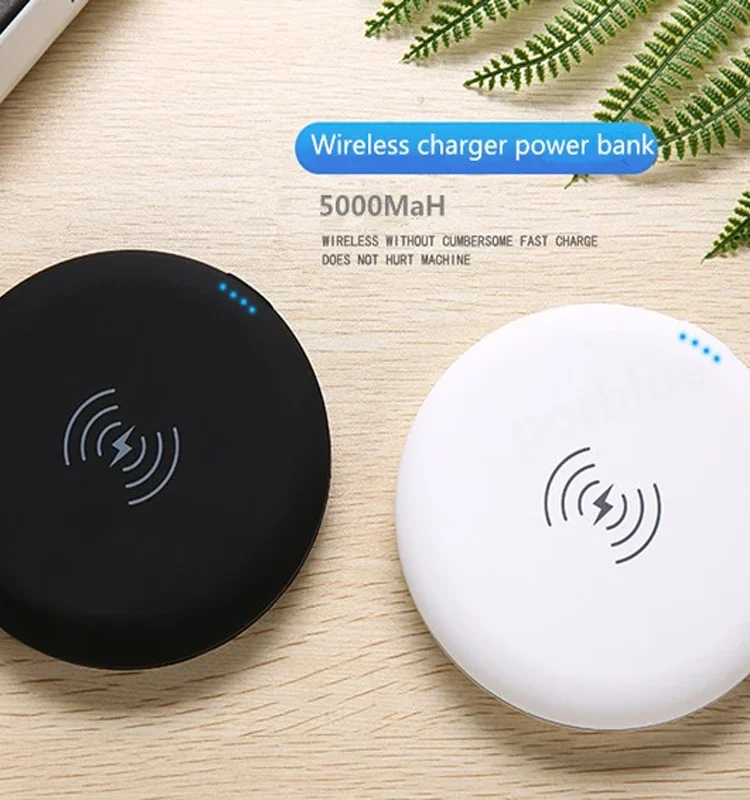 Unique Fast Wireless Power Bank 5000mah with Two Ways Charging Round Slim Powerbank - ANKUX.COM