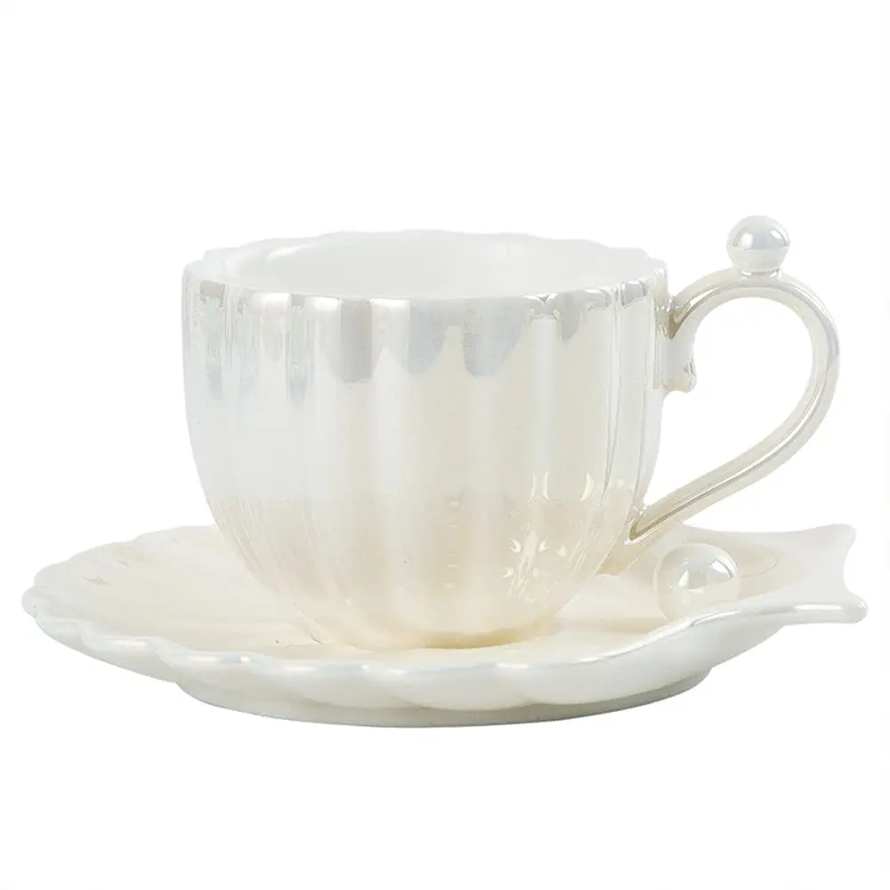 Elegant Mug Unique Pearl Shells Shapes Exquisite Coffee Cup and Saucer Set Ceramic Porcelain Tea Cup and Saucer 240ml manufacture