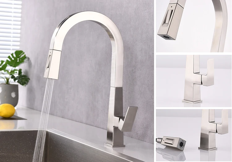 Swan Neck Pull Out Water Long Handle Wash Sink Tap for Kitchen