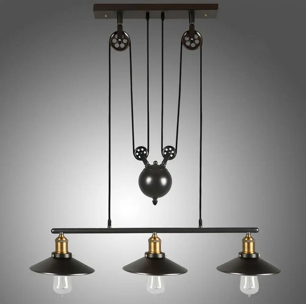 Retro Metal Pulley Pendant Light 3-light Kitchen Island Chandelier ...