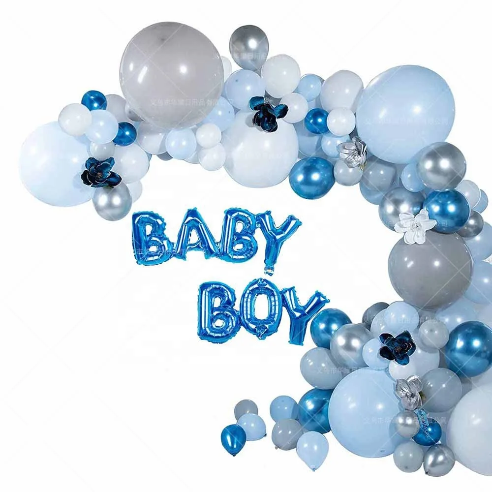 Baby Boy Balloon Set Blue Gray White Boy Theme Party Balloon Decoration ...