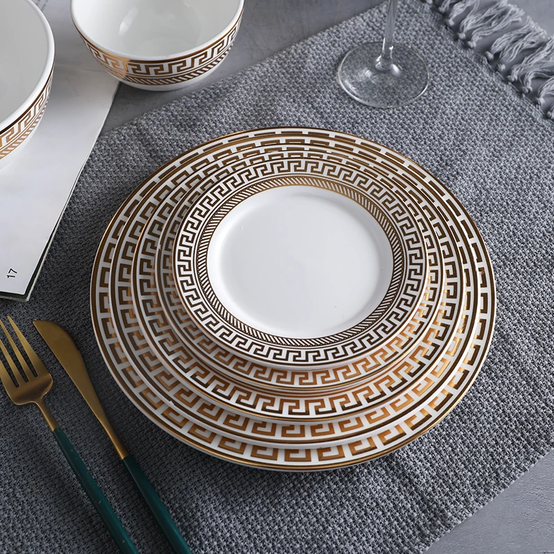 Luxury Dining Plates Ceramic Dinnerware Set Marbling Plates And Bowls