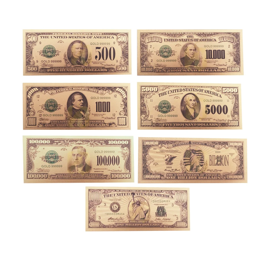 7pcs Set 1918 Years Usa 24k Gold Banknotes Gold Plated Us 500 1000 5000 100 000 Billion Million Dollar Bill Collections Buy 1981 Banknote Set Bank Notes Currency Banknotes Product On Alibaba Com
