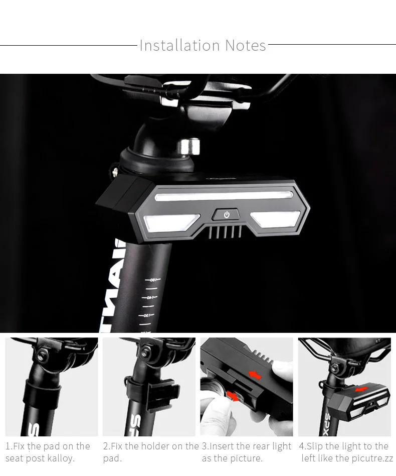 Smart Bike Tail Light Wireless Control Beams Turn Signs Usb Rechargeable And Easy To Install