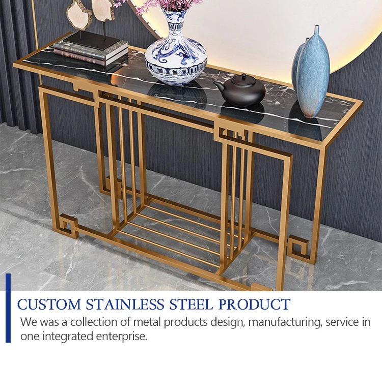 high end luxury customized hallway console table base for marble top brushed stainless steel rectangular table bases