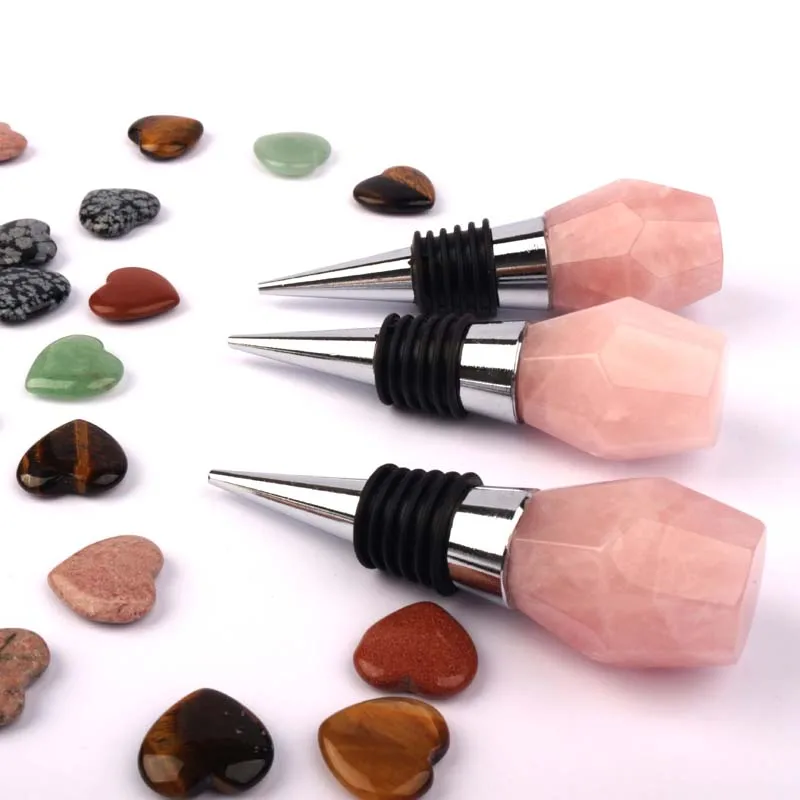 Customized Natural Rose Quartz Gem Crystal Bottle Stopper Gemstone Wine