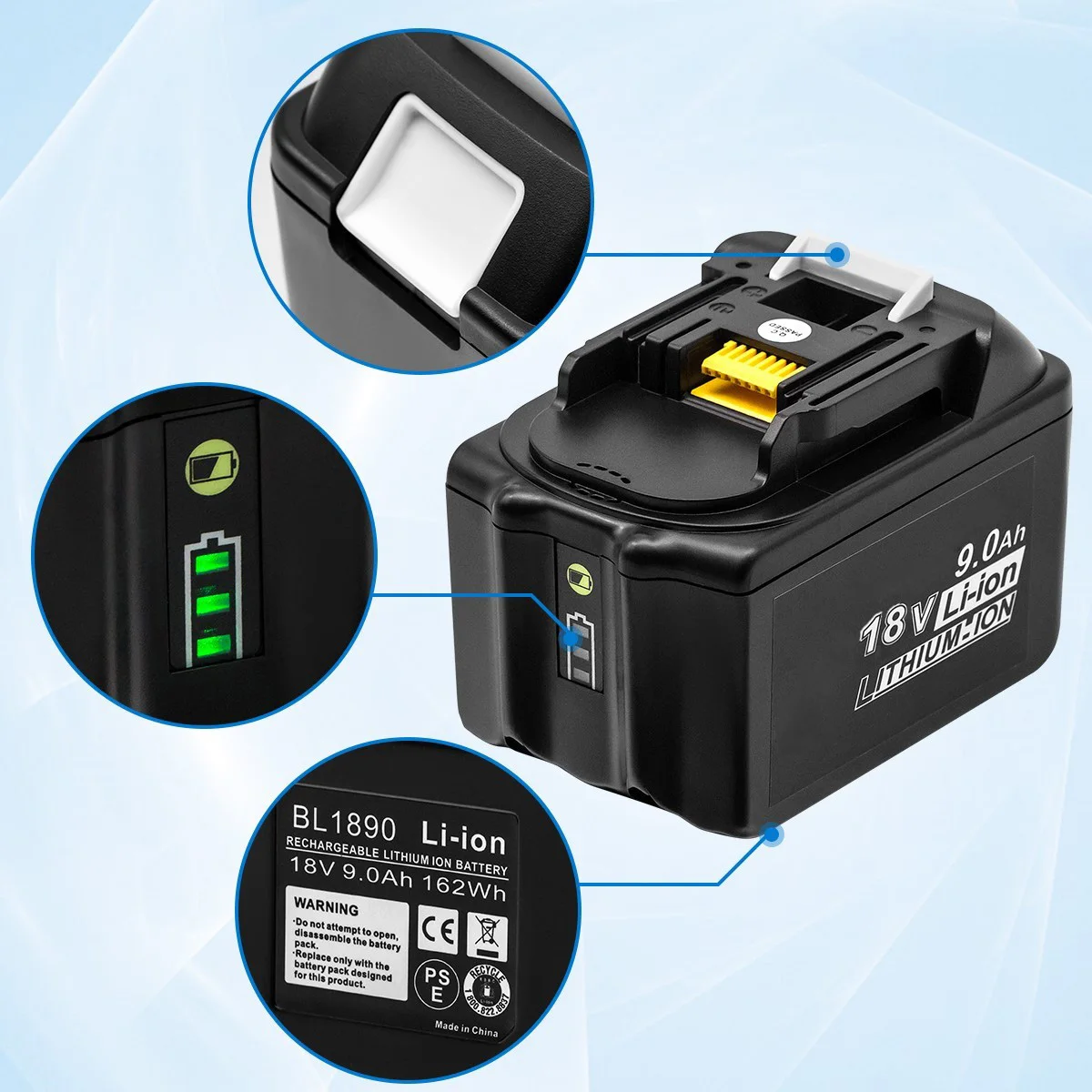 For Makitas Li-ion 18V 9000mAh replacement Rechargeable Power Tool Battery  BL1830 BL860 with LED indicator (4).jpg