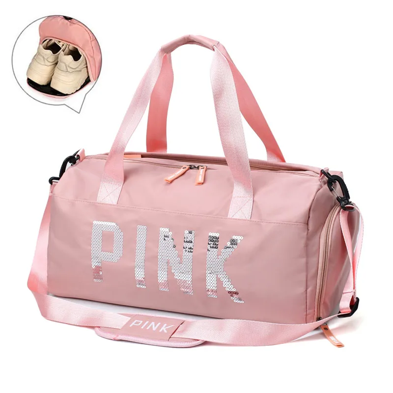 
Custom Lightweight Waterproof Gym Large Capacity Sport Bag Outdoor Travel Pink duffle Bag With Shoe Compartment 
