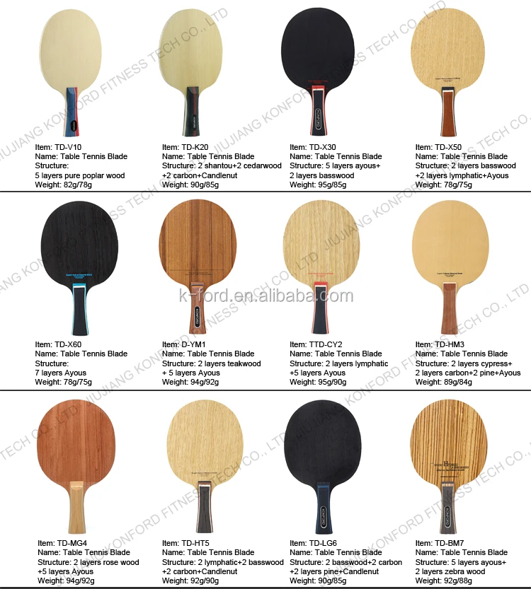 Konford Oem Custom Hinoki Carbon Table Tennis Blade Ayous Candlenut