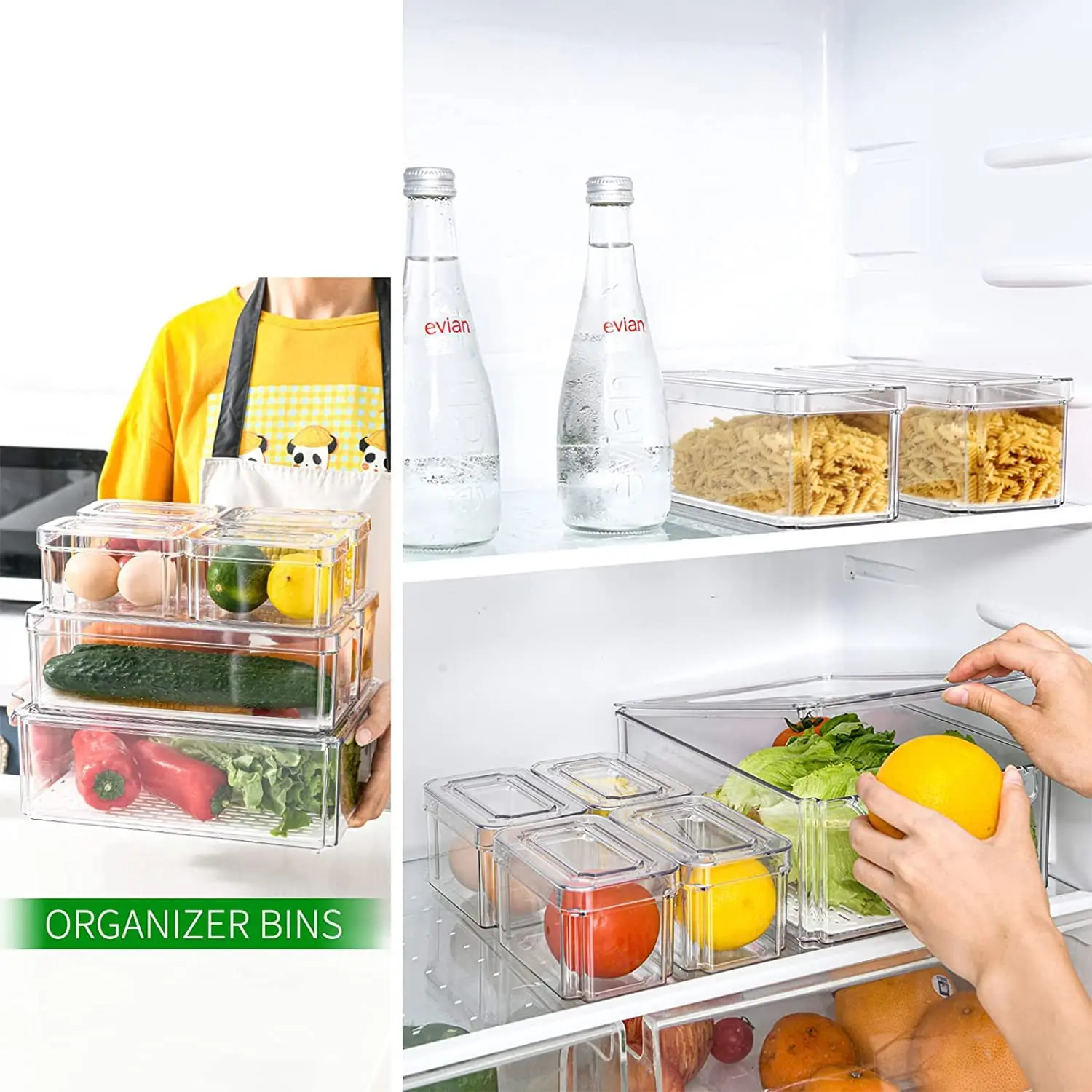 Refrigerator Organizer Bins With Lid Stackable Fridge Storage