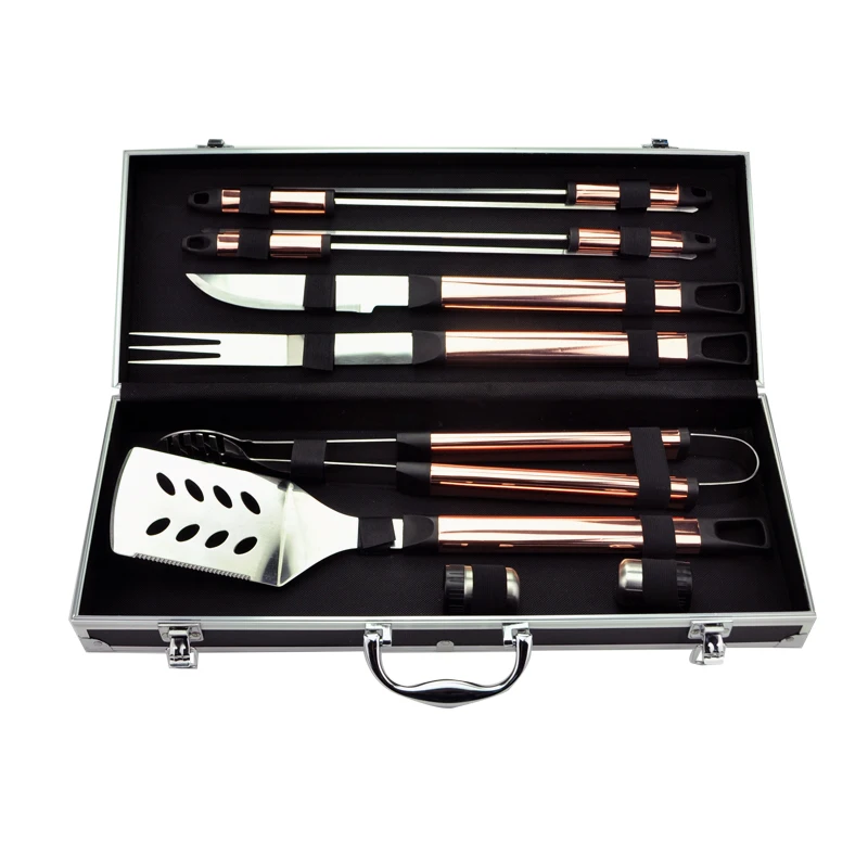 10pcs Stainless Steel BBQ Tool Set Outdoor BBQ Tool Set Grilling Portable Aluminum Case BBQ Tool Set