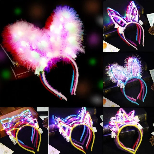 Led Cat Ear Flower Crown Glow Headband Led Light Up Flashing Glow ...