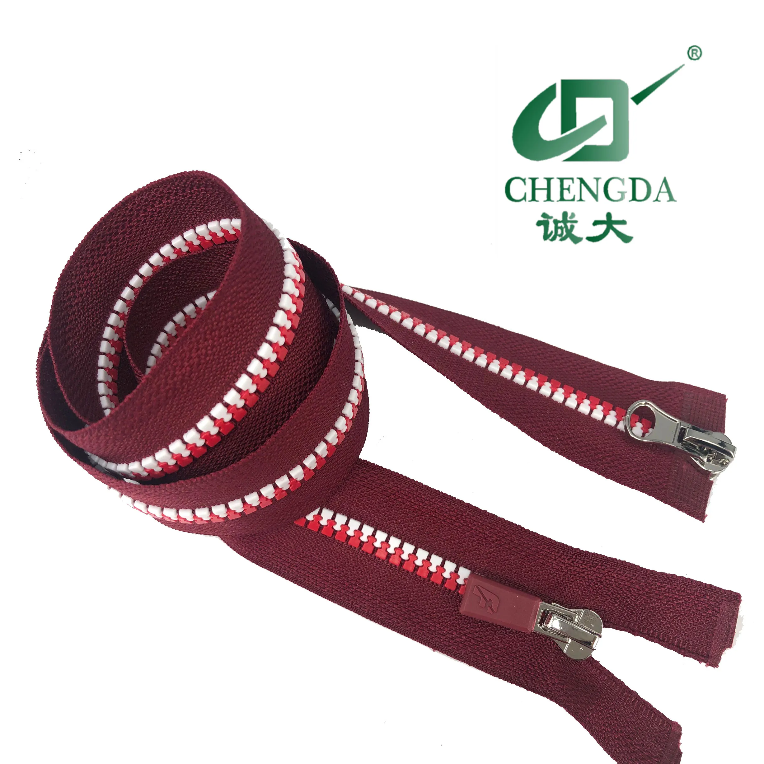 2026 Contrast color teeth plastic zipper two way open end with rubber ...