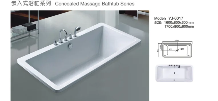 YJ6017 embedded bathtubs acrylic hot bath for family