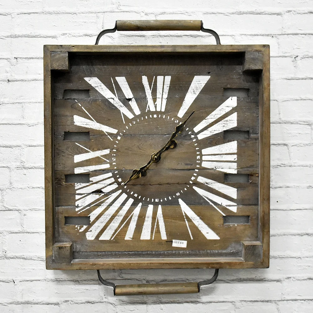 Luckywind Wholesale Retro Square Shape Recycled Wood Frame Wall Clock