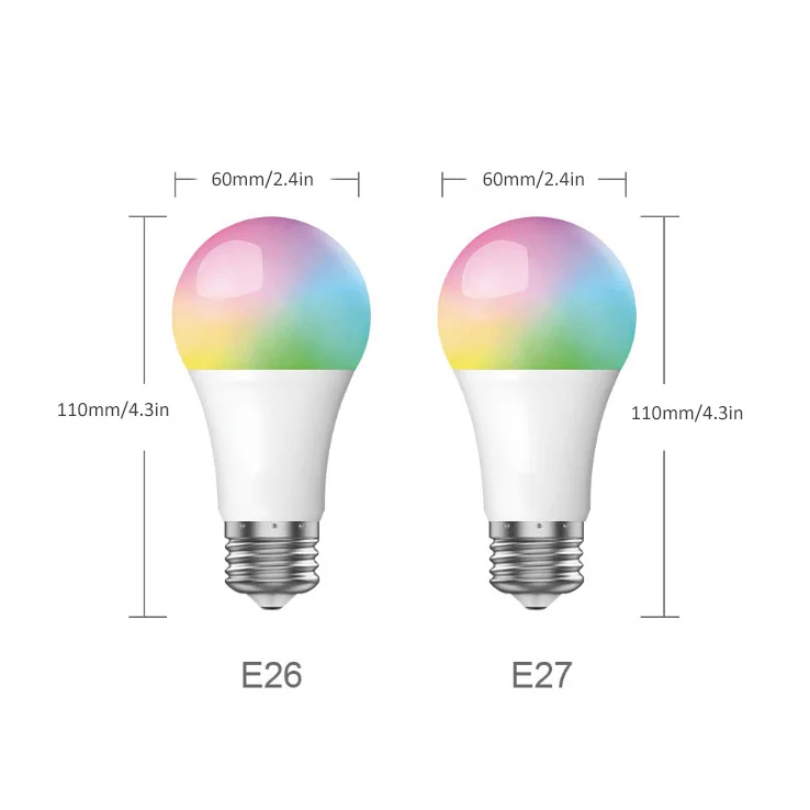 9W E27 E26 Google Assistant Alexa LED Smart Light Bulb RGB Multicolor WiFi Remote E26 E27 LED Smart Bulb