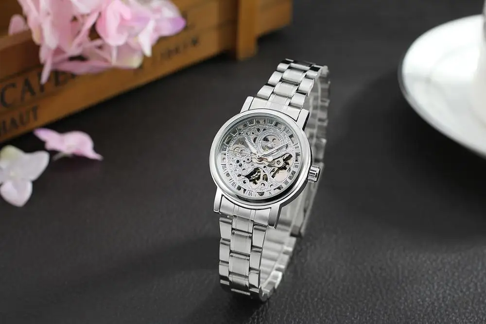 T-WINNER  hot sale automatic mechanical women watches skeleton stainless steel ladies watches