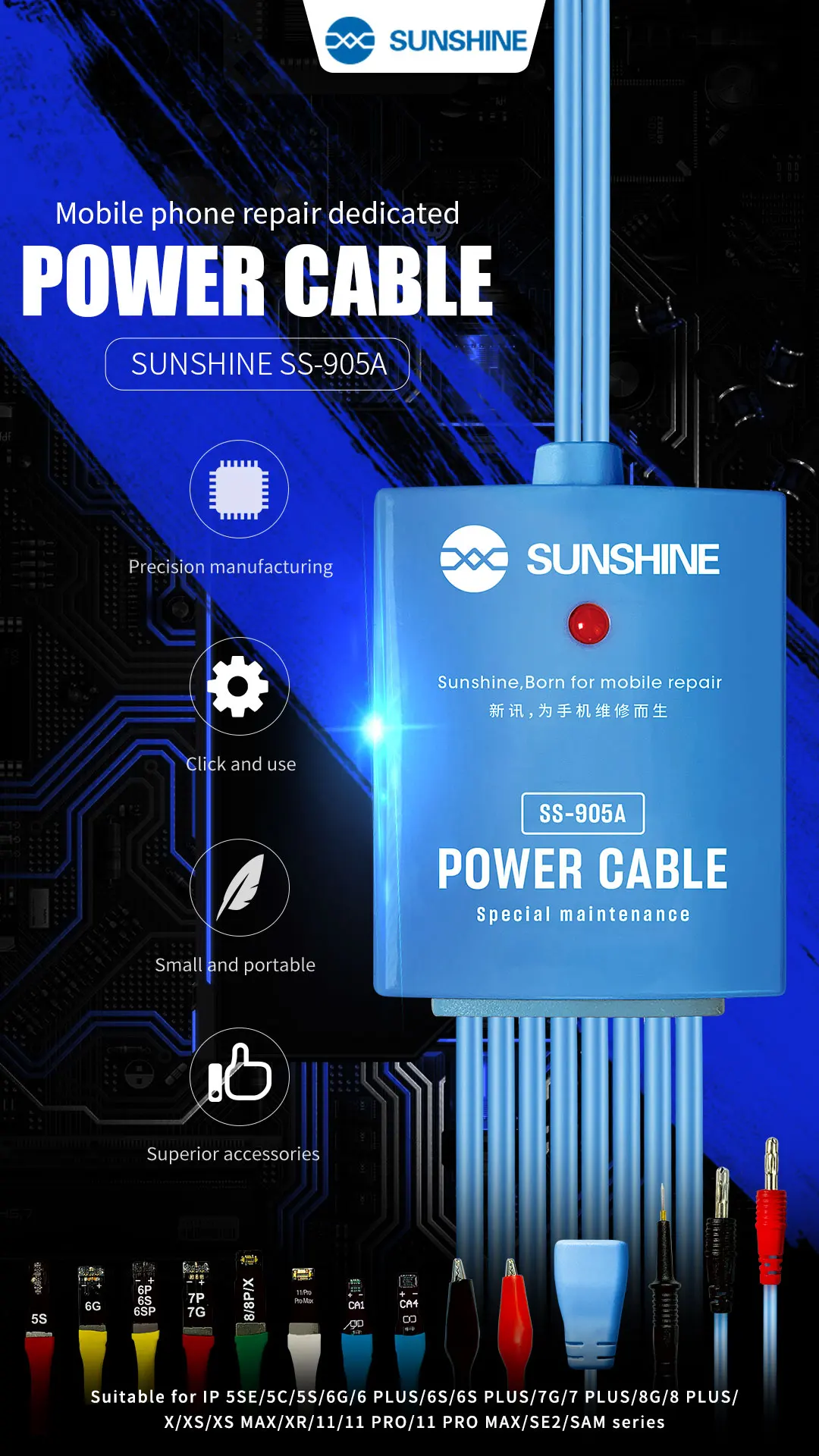 SUNSHINE SS-905A  dedicated power cable 2020 Version for cell phone repair