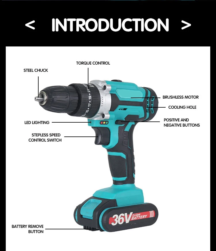 Hot Sale Good Quality 36v Cordless Drills Power Drills Set For Home Use