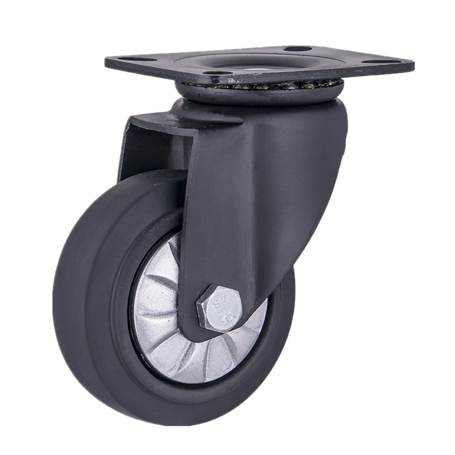 4"  Retractable Warehouse and Transportation Trolley Swivel Total Brake Black Elastic Thermoplastic Rubber Caster