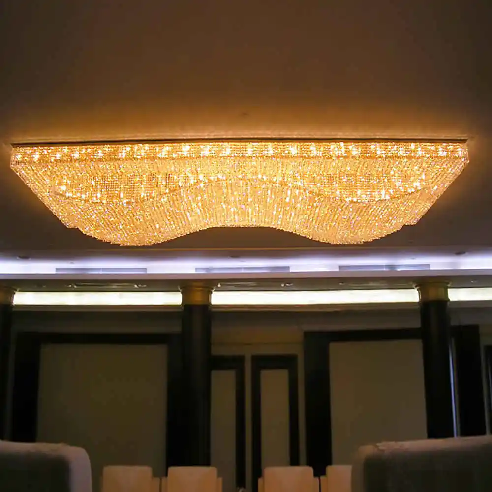 Modern Lobby Foyer Ceiling Gold Big Led Hanging Luxury Crystal Chandelier Pendant Light