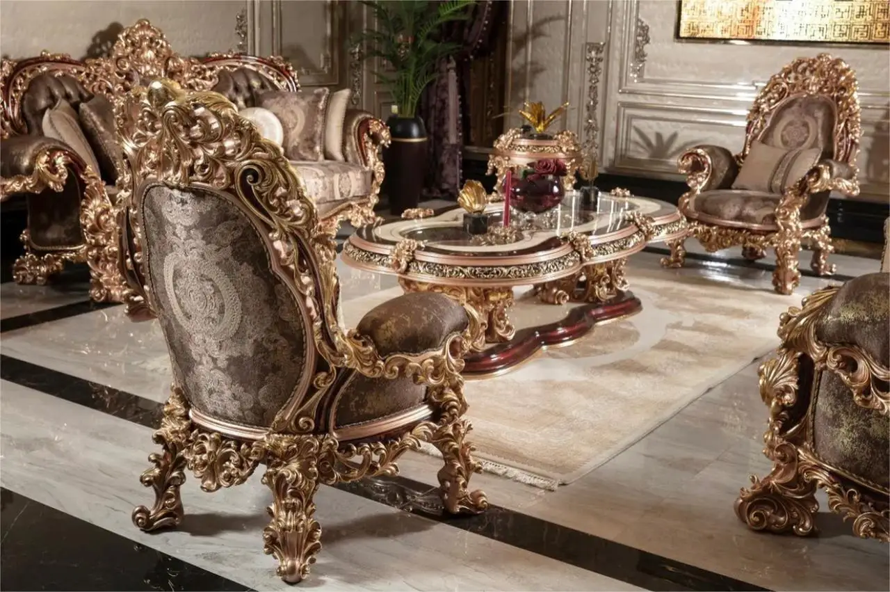 Guci Luxury European Baroque Style Sofa Chair Set High Grade Handmade Living Room Furniture