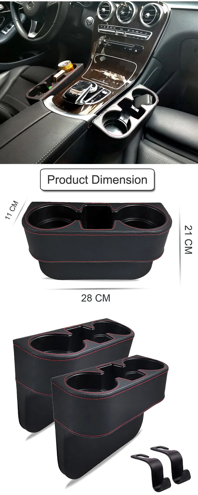 Premium Leather Large Cup Holder Car Console Seat Side Filler Organizer