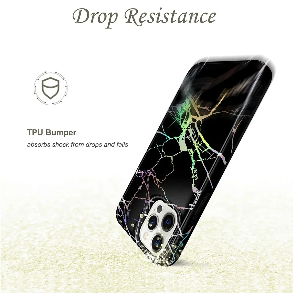 For iPhone 12 Pro Max Protective Cover Sparkle Holographic marble mobile Phone Case for iPhone 12