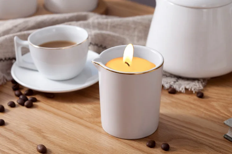 Custom ceramic candle jars for tealight SPA massage melt jar with spout