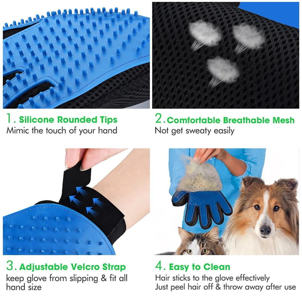 Hot Sale Grooming Mittens For Cats Wool Pet Hair Silicone Brush Combs