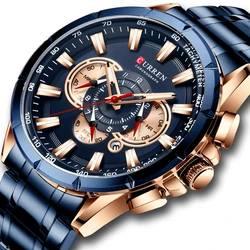 CURREN 8363 Chronograph Watches Men Quartz Wristwatches Stainless Steel Military Watch Relogio Masculino