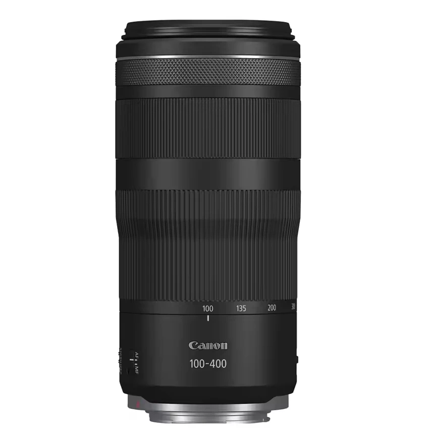 Side-by-side comparison of Nikon Z 100-400mm and Canon RF 100-400mm lenses showing size and weight difference