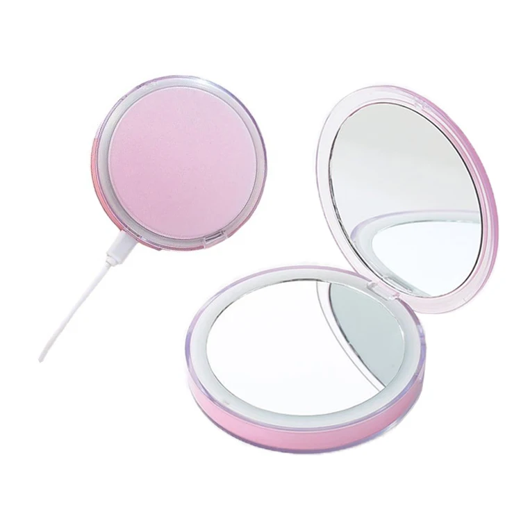 bright round shaped vanity mirror touchscreen with dimmable led light and usb cable for countertop cosmetic makeup