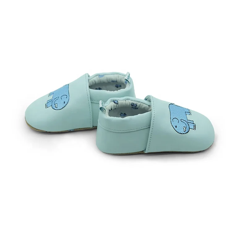 Genuine Leather Elephant Print Light Blue Baby Shoes Soft Sole Baby Moccasins
