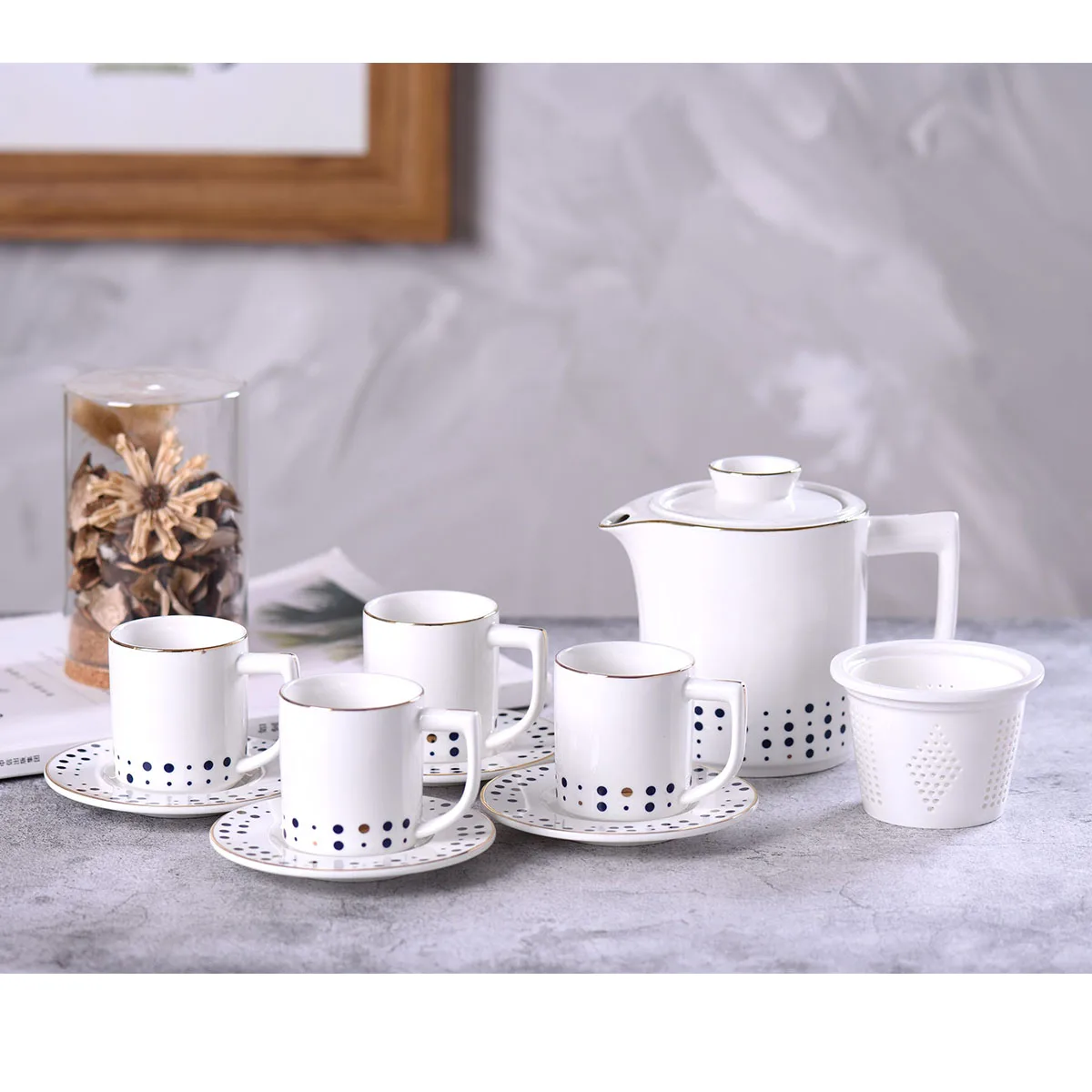 Marble Tea Set Tea Cup Set with Teapot and Saucer Stand Tea Set for Adults Tea Sets for Women Tea Party Service for 6 Tea Cups and Saucers Gray 4OZ Cup 22OZ Teapot 21PCS Set of 6 