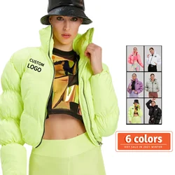 ZJ21928 2021 New high quality Black Pink Custom LOGO Zipper Cropped Bubble coats Puff Jacket Women Coat clothes