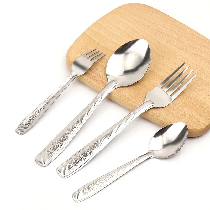 Inexpensive Bulk Metal Rice Spoon Fork Set Stainless Steel Flatware Set