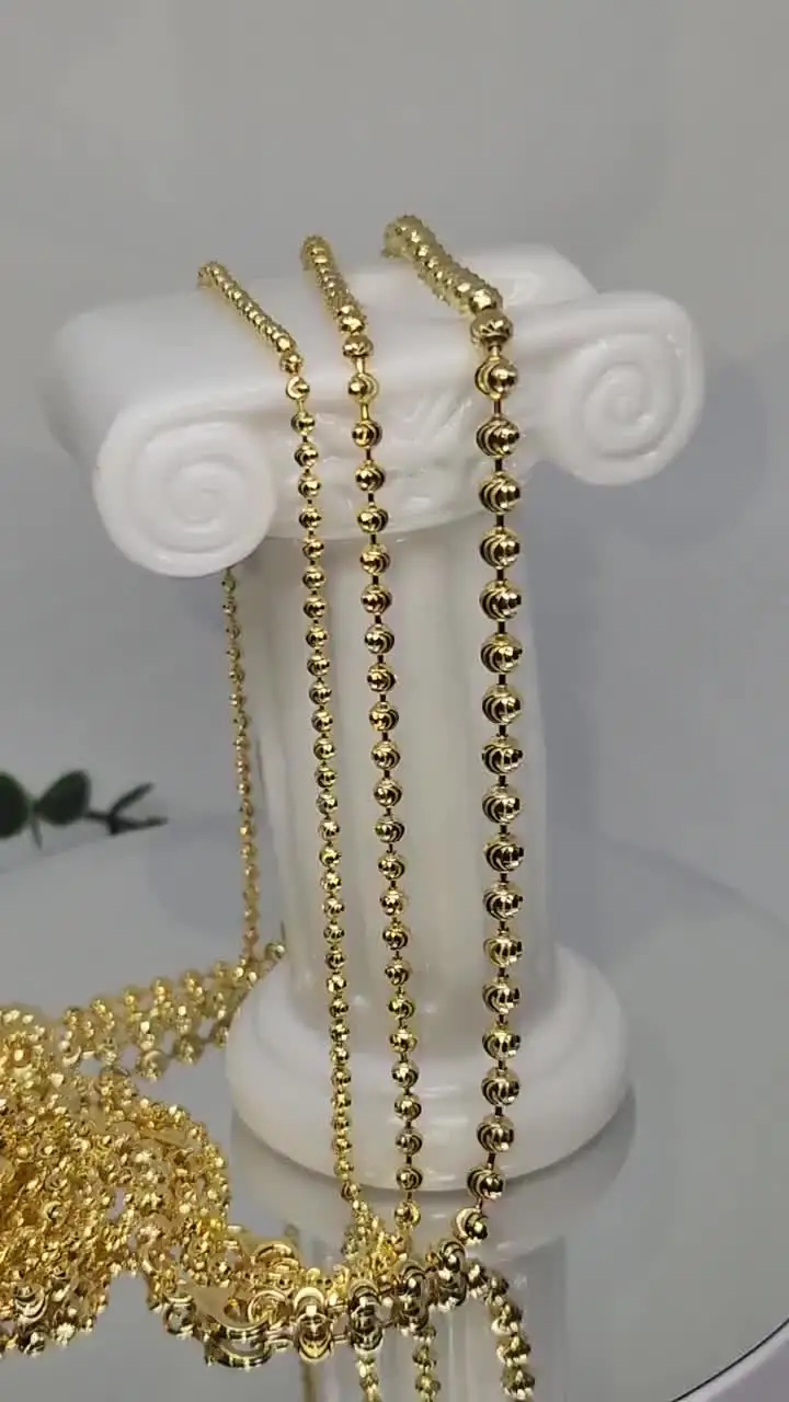 CATENA COLLANA ORO GIALLO 18K 750, SFERE LAVORATE, DIAMANTATE - Foto 8