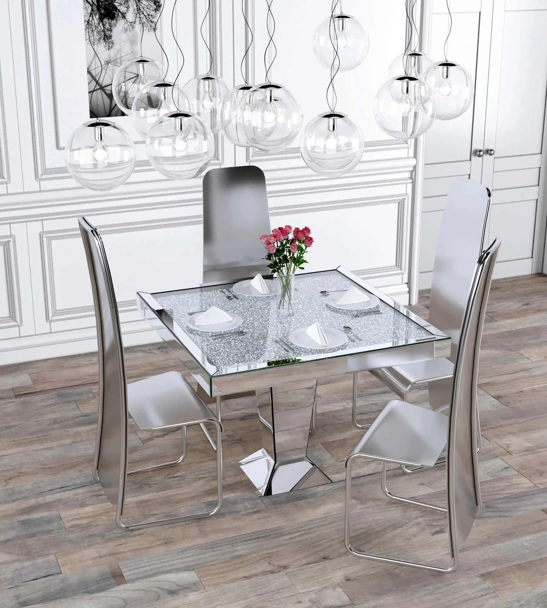 Sparkly Crushed Diamond Dining Table Square Shaped 4 Peoples Dining Room Furniture Buy Crushed Diamond Tabletop Dining Table For Dining Room Silver Mirrored Dining Table For Wedding Rental Seats Up To 4 Comfortably