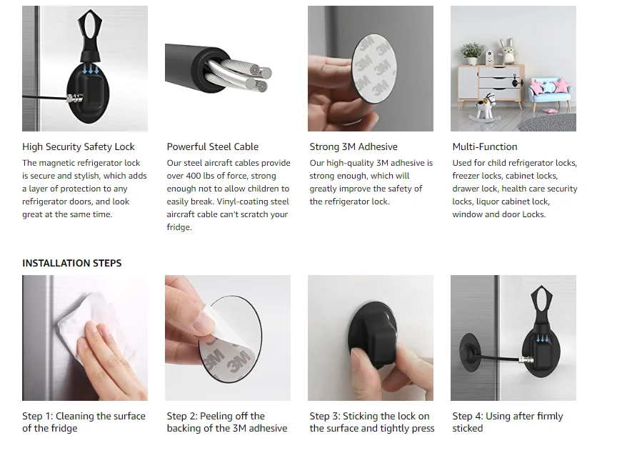 Refrigerator Lock,Childproof Fridge Lock With Strong