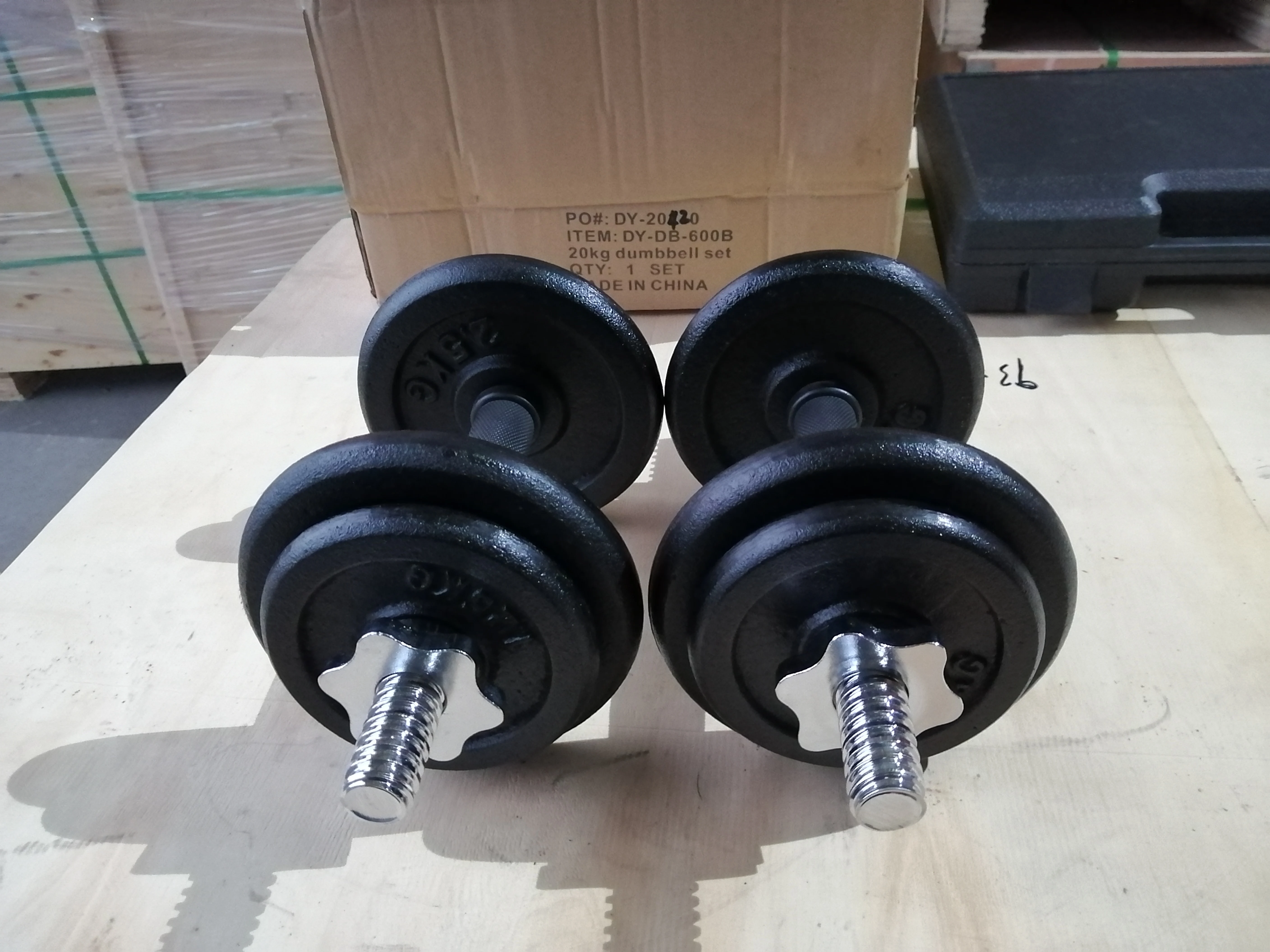 Factory Adjustable Dumbbell Set 20kg Black Paint Cast Iron Dumbbells