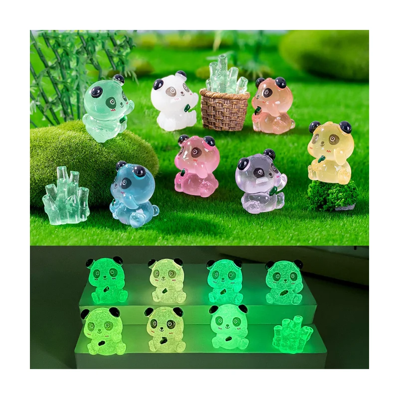 35 Mini Pandas Lumineux Et 5 Bambous – Figurines En Résine – Décoration Gâteau, Miniature, Paysage – Multicolore – Cadeau DIY Pour Fans De Pandas