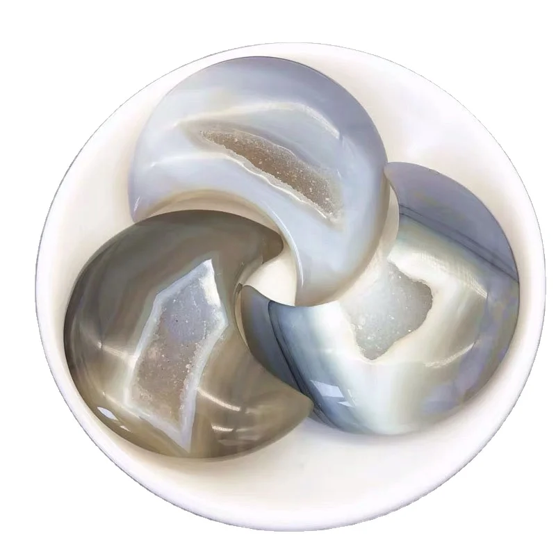 
Wholesale Natural Polished Quartz Crystal Cute Agate Geode Moon 