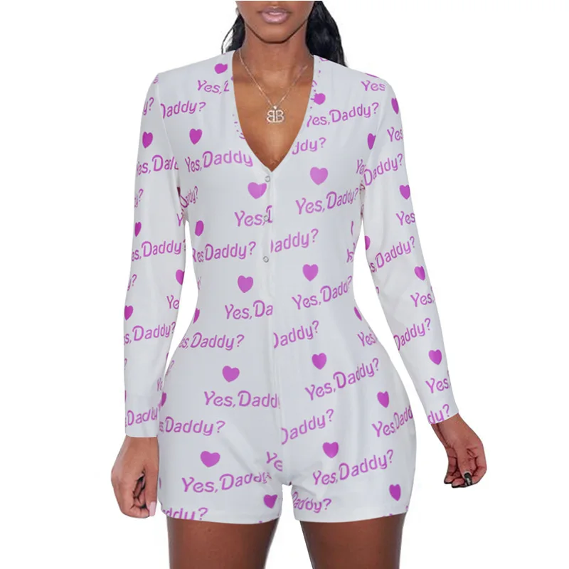 Hsz Yes Daddy Sexy Women Adult Onesie Girls Seamless Sleepwear Long