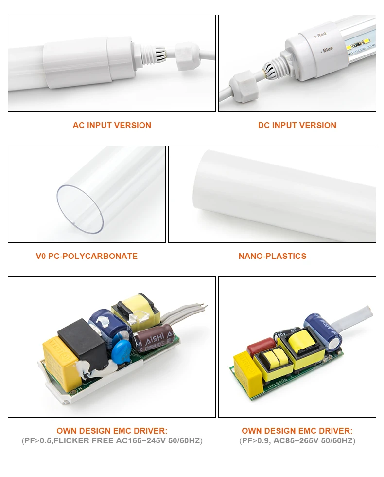 t8 waterproof pc led tube light with ip68 socket